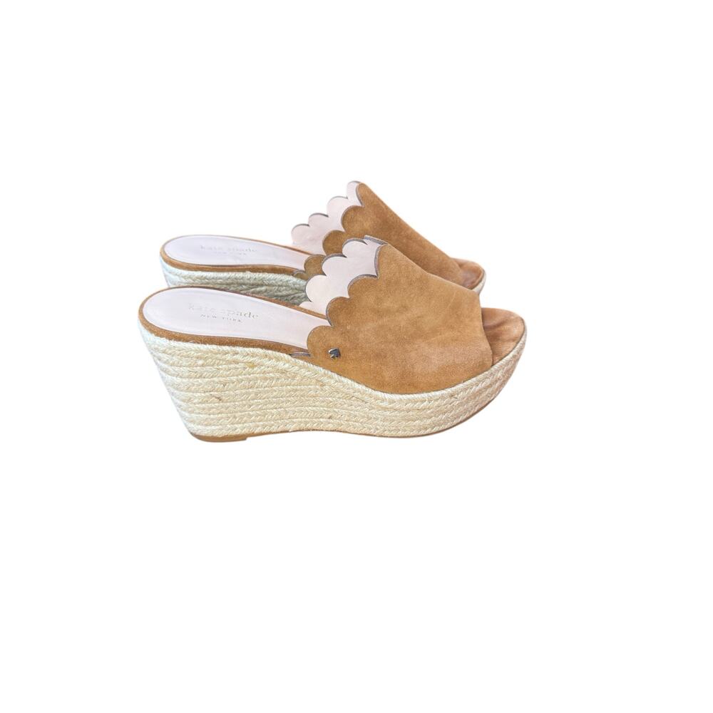 KATE SPADE Tabby Espadrille Wedge Sandals Sz 9.5 EUC $129 MSRP Tan Summer Raffia - Picture 2 of 12